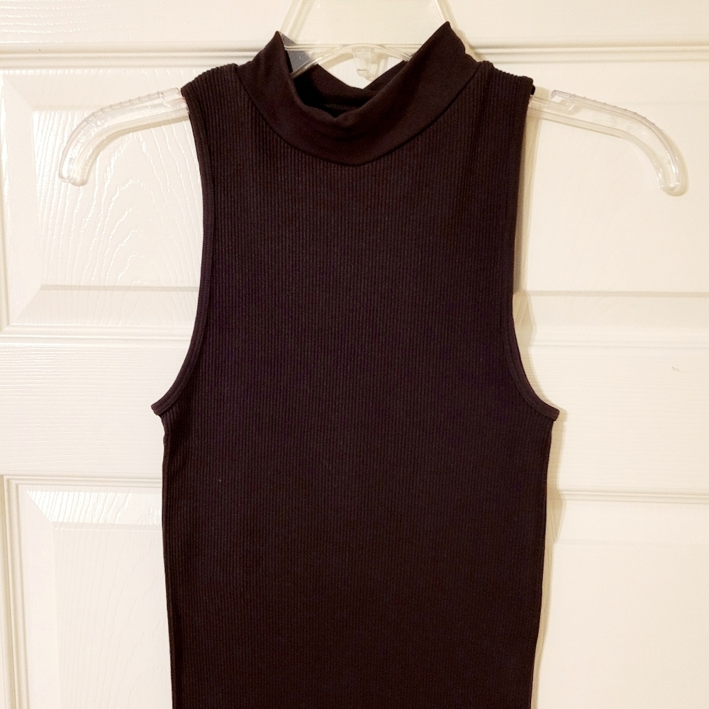 NWT Dark Brown Structured Contour Rib High Neck Sleeveless Mid - Picture 6 of 13